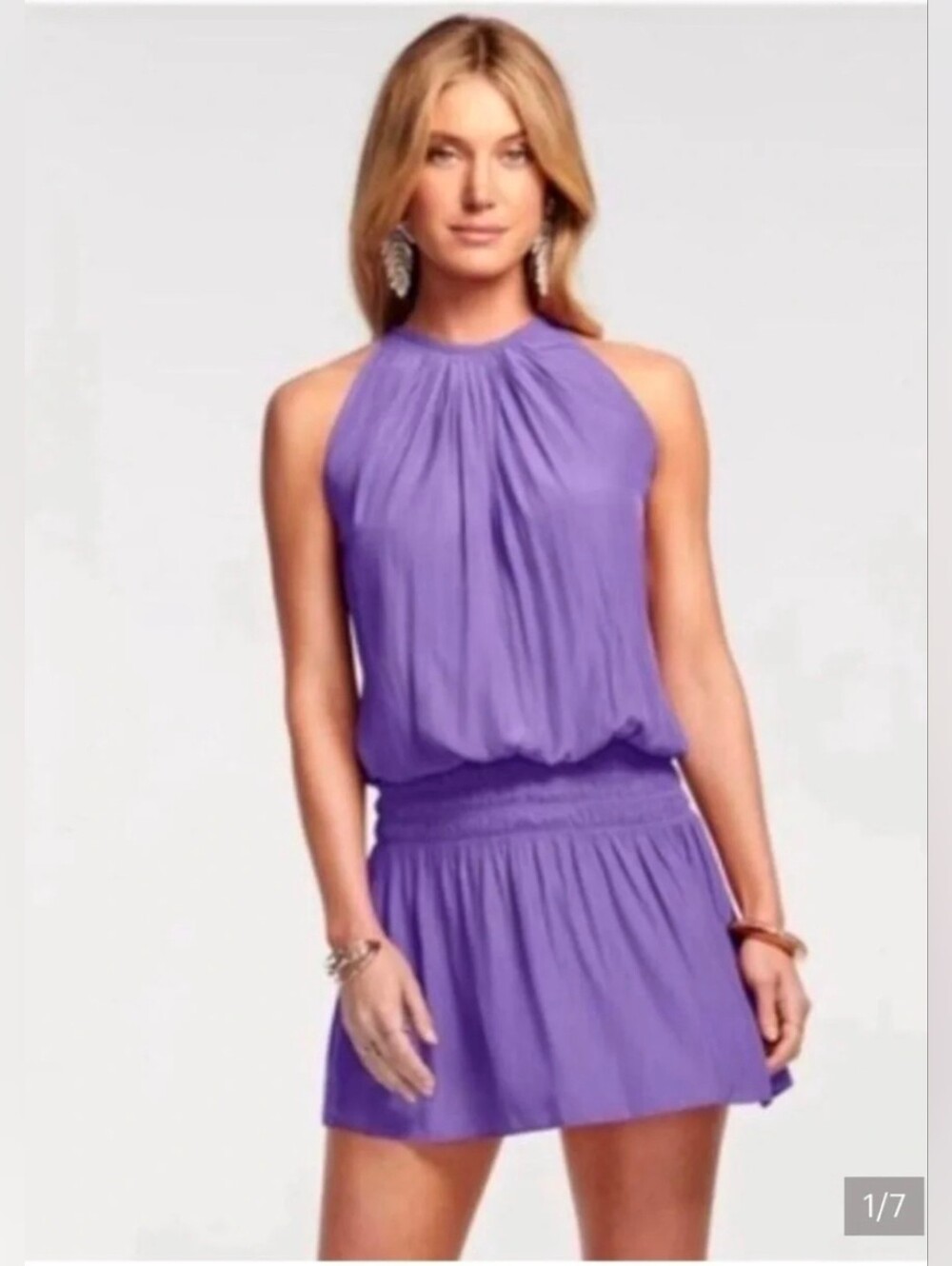 RAMY BROOK Paris Sleeveless Halter Drop Waist Mini Dress In Lavender Size Xs